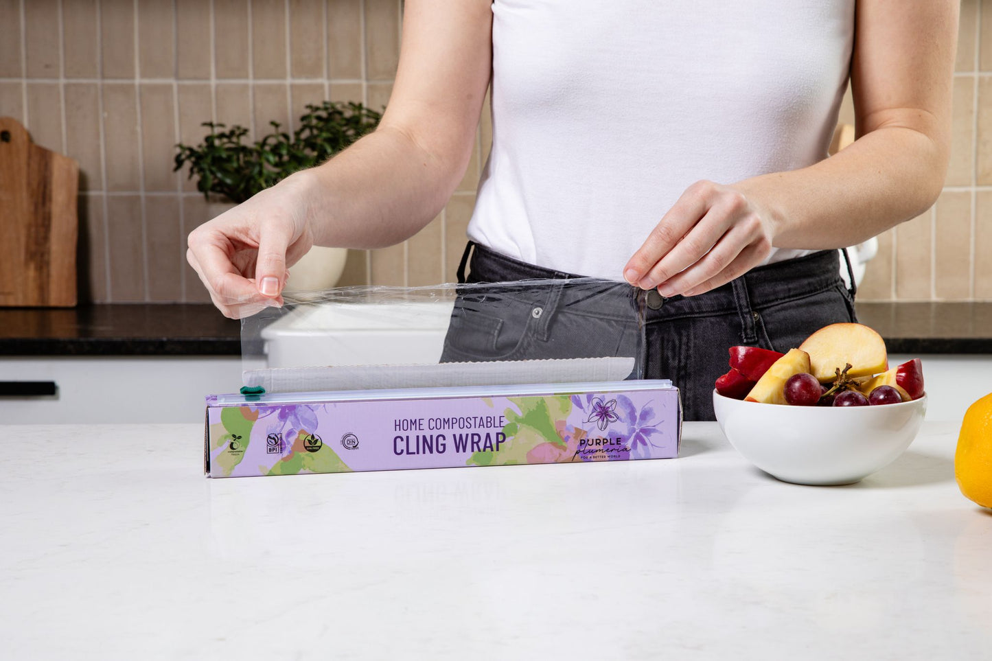 Home Compostable Cling Wrap. Keeps Food Fresh & Safe.
