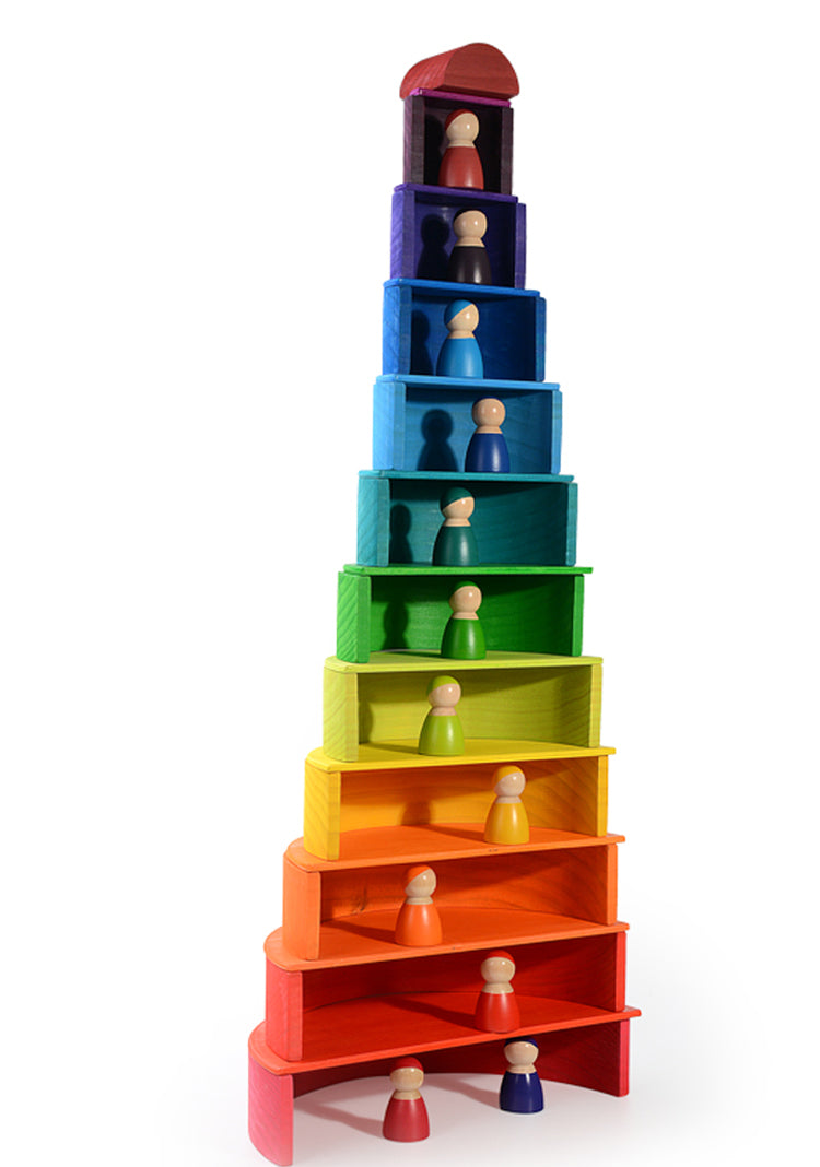 12 Pcs Large Wooden Rainbow Stacking Blocks in Primary Colors