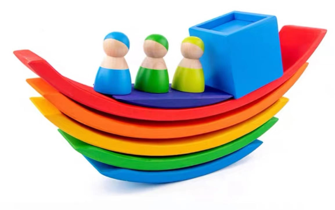 12 Pcs Rainbow Wooden Peg Dolls in Primary Colors