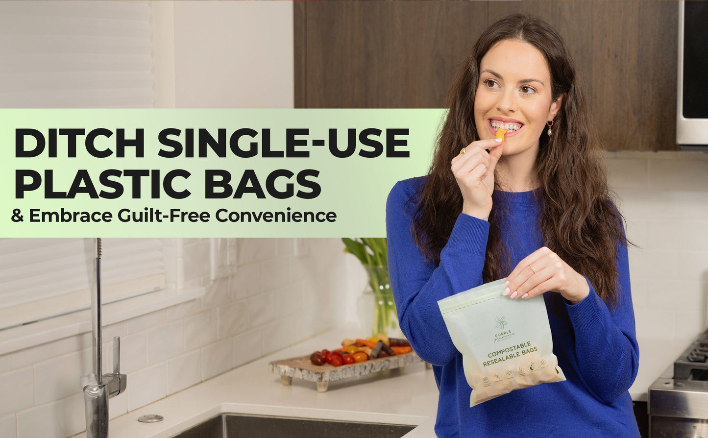 Compostable Resealable Bags. Eco-Friendly & Durable. Snack, Sandwich, Quart & Gallon Sizes