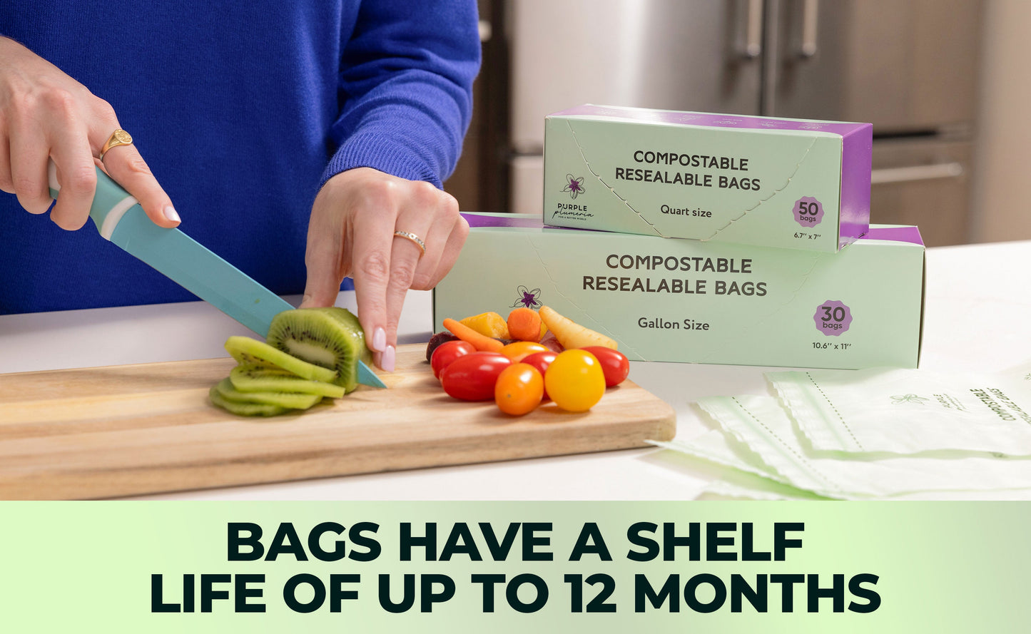 Compostable Resealable Bags. Eco-Friendly & Durable. Snack, Sandwich, Quart & Gallon Sizes