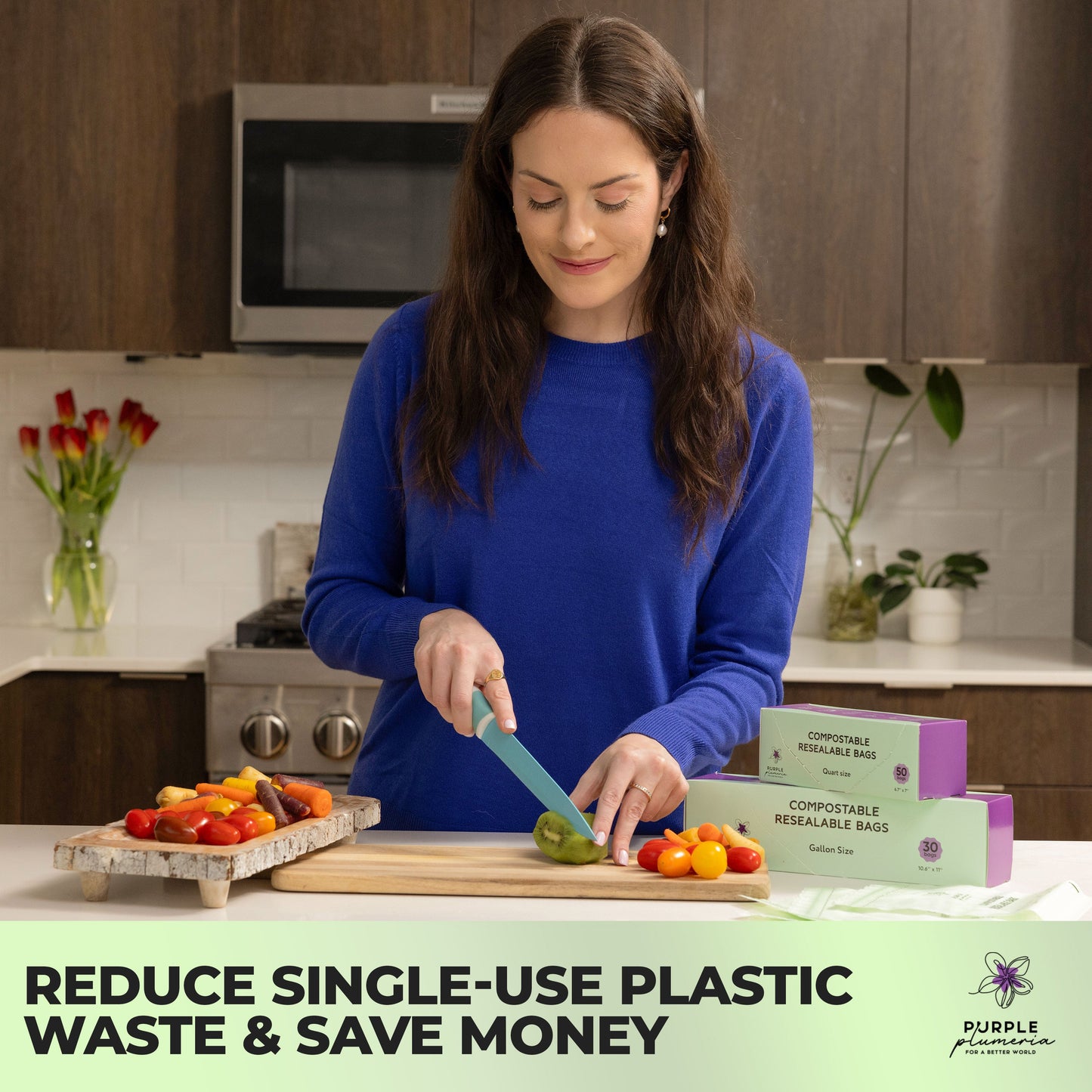 Compostable Resealable Bags. Eco-Friendly & Durable. Snack, Sandwich, Quart & Gallon Sizes