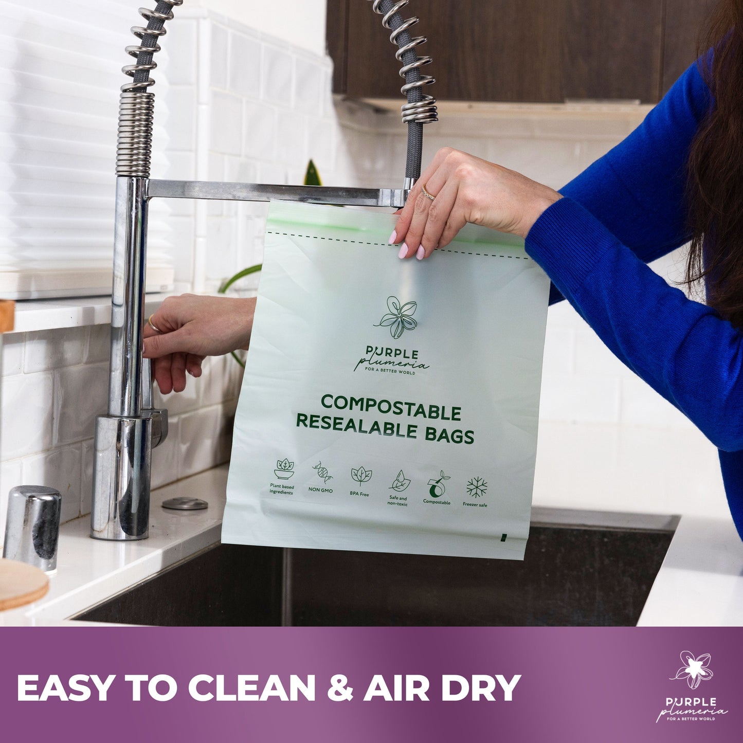 Compostable Resealable Bags. Eco-Friendly & Durable. Snack, Sandwich, Quart & Gallon Sizes