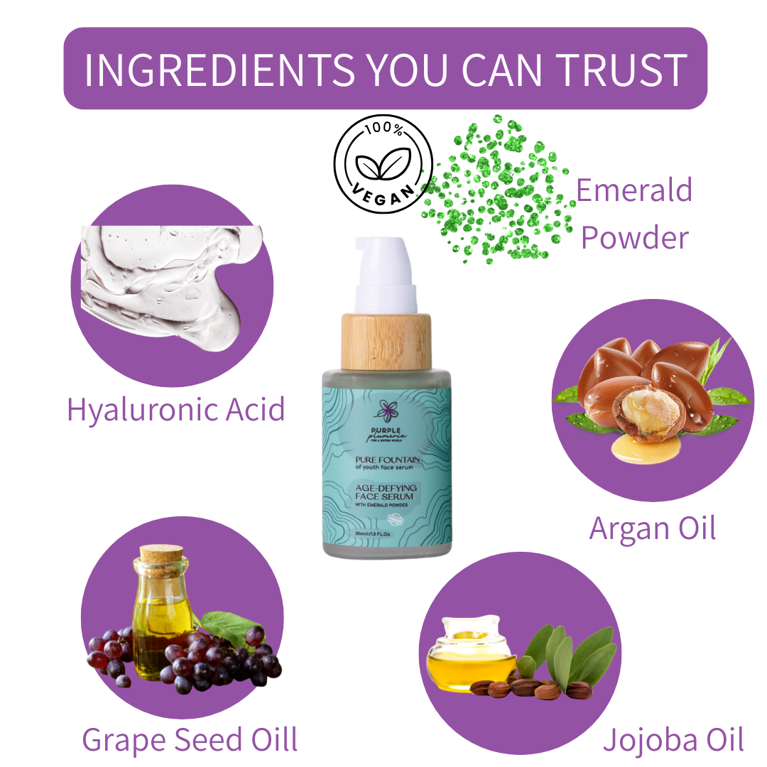 Anti Aging Natural Face Serum with Emerald Powder. Brightening & Smoothing for Mature Skin