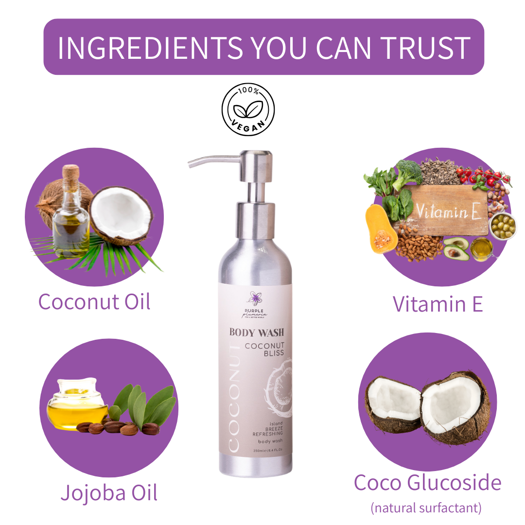 Natural Vegan Body Wash (Rose or Coconut) Gentle & Hydrating for All Skin Types