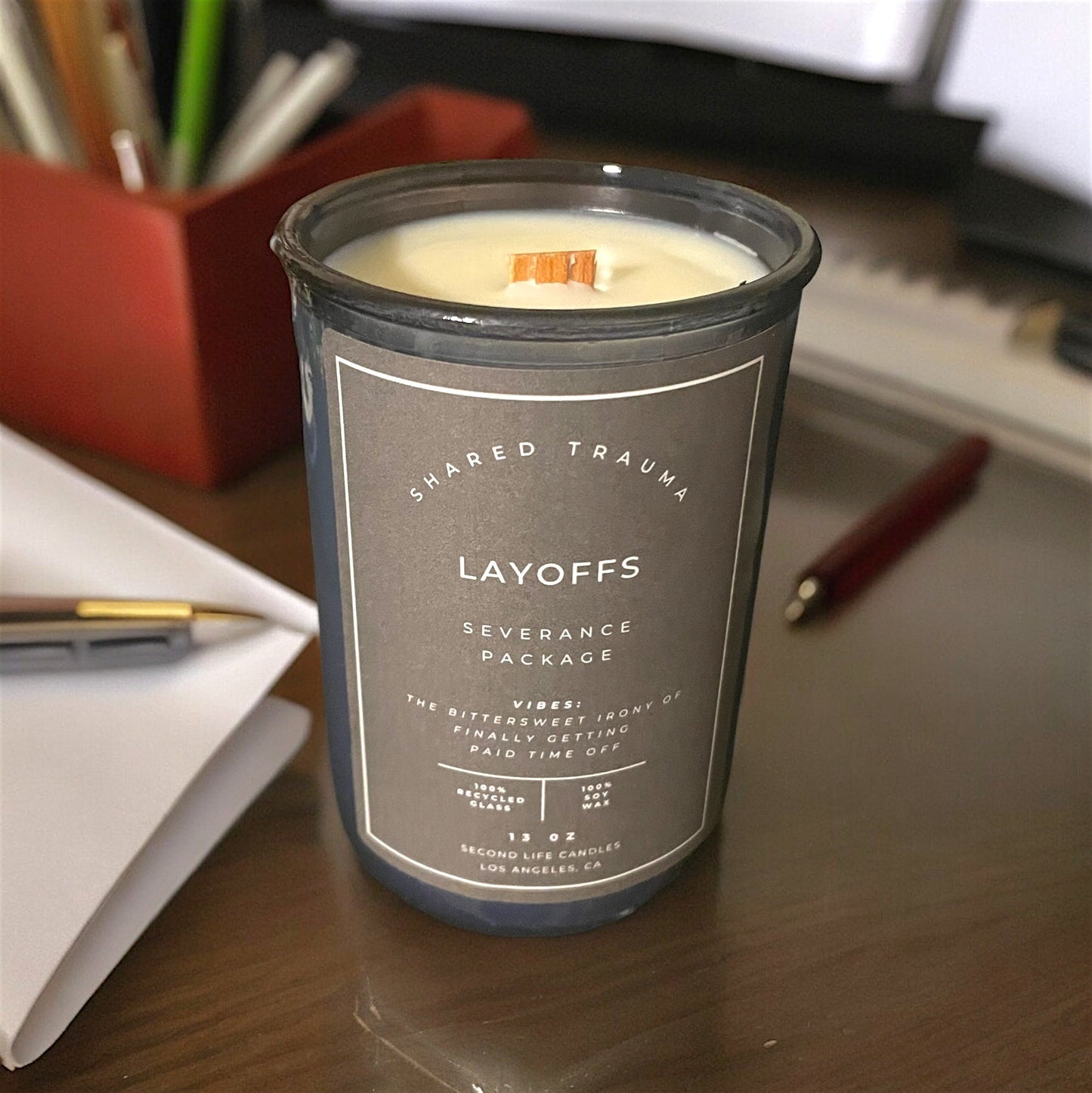 Shared Trauma: Layoffs Candle - 13 Oz, Crackling Wood Wick
