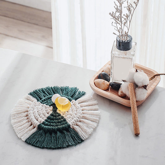 Handmade Cotton Macrame Coaster -Green