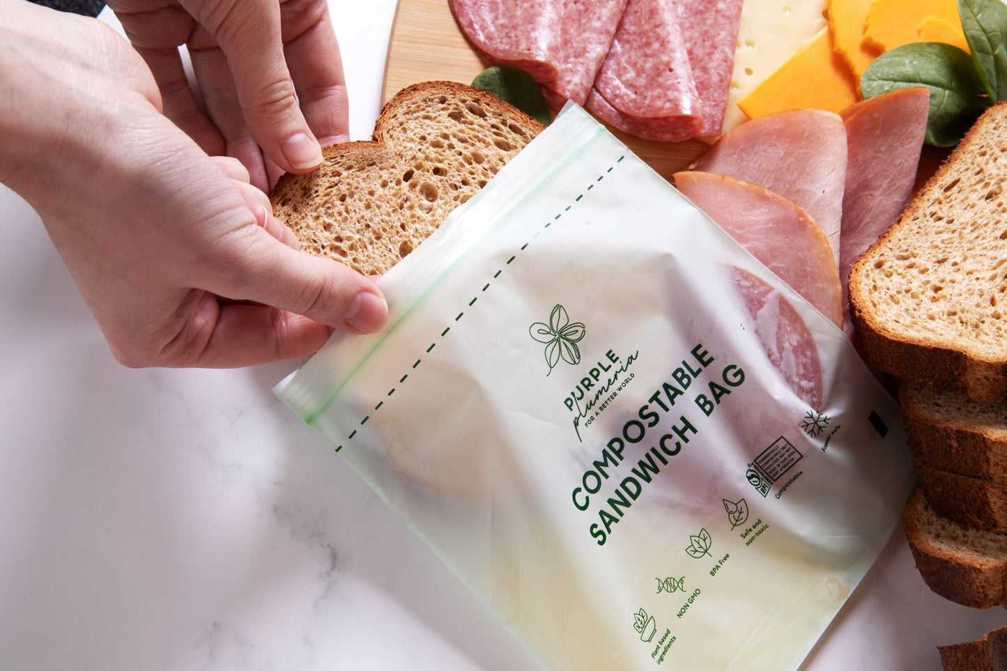 Compostable Resealable Bags. Eco-Friendly & Durable. Snack, Sandwich, Quart & Gallon Sizes