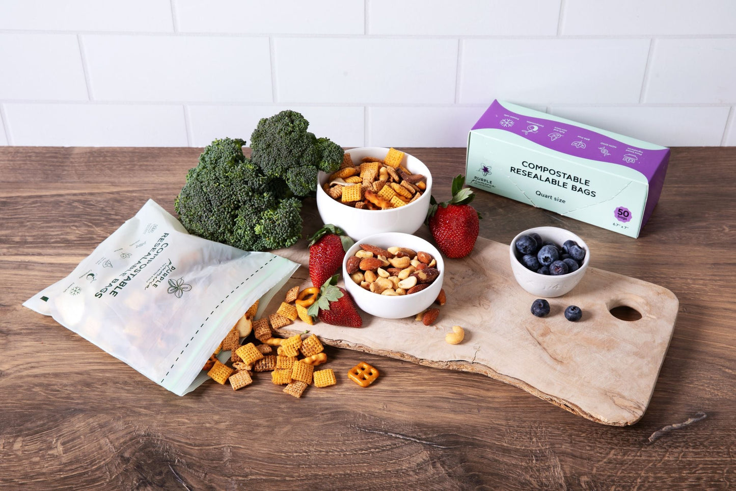 Compostable Resealable Bags. Eco-Friendly & Durable. Snack, Sandwich, Quart & Gallon Sizes