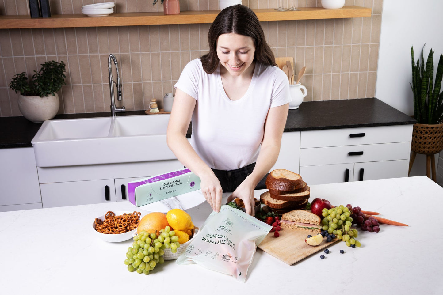 Compostable Resealable Bags. Eco-Friendly & Durable. Snack, Sandwich, Quart & Gallon Sizes